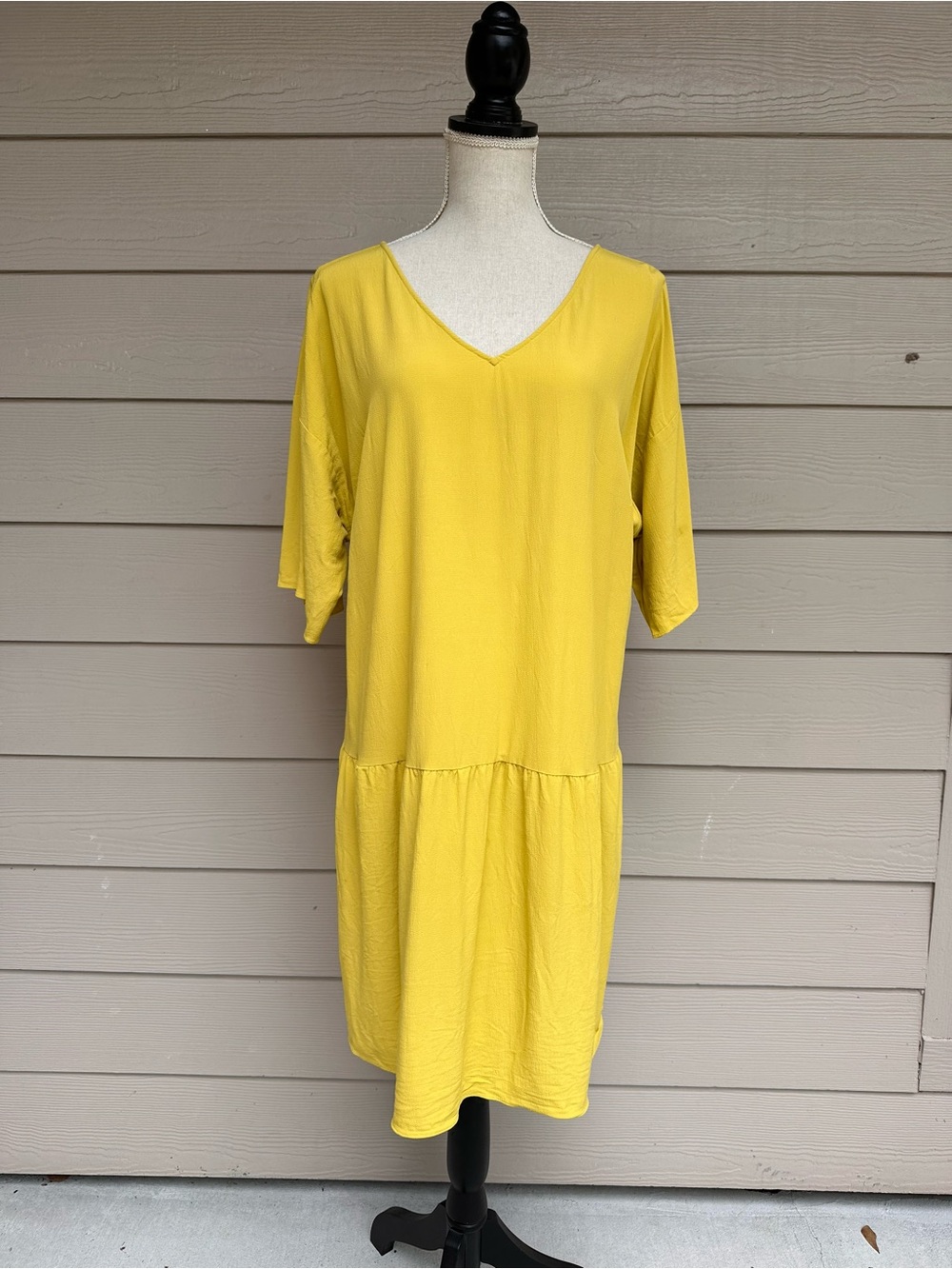 Eileen Fisher Yellow Tencel Viscose Crepe Drop Waist Dress XL $126 A21